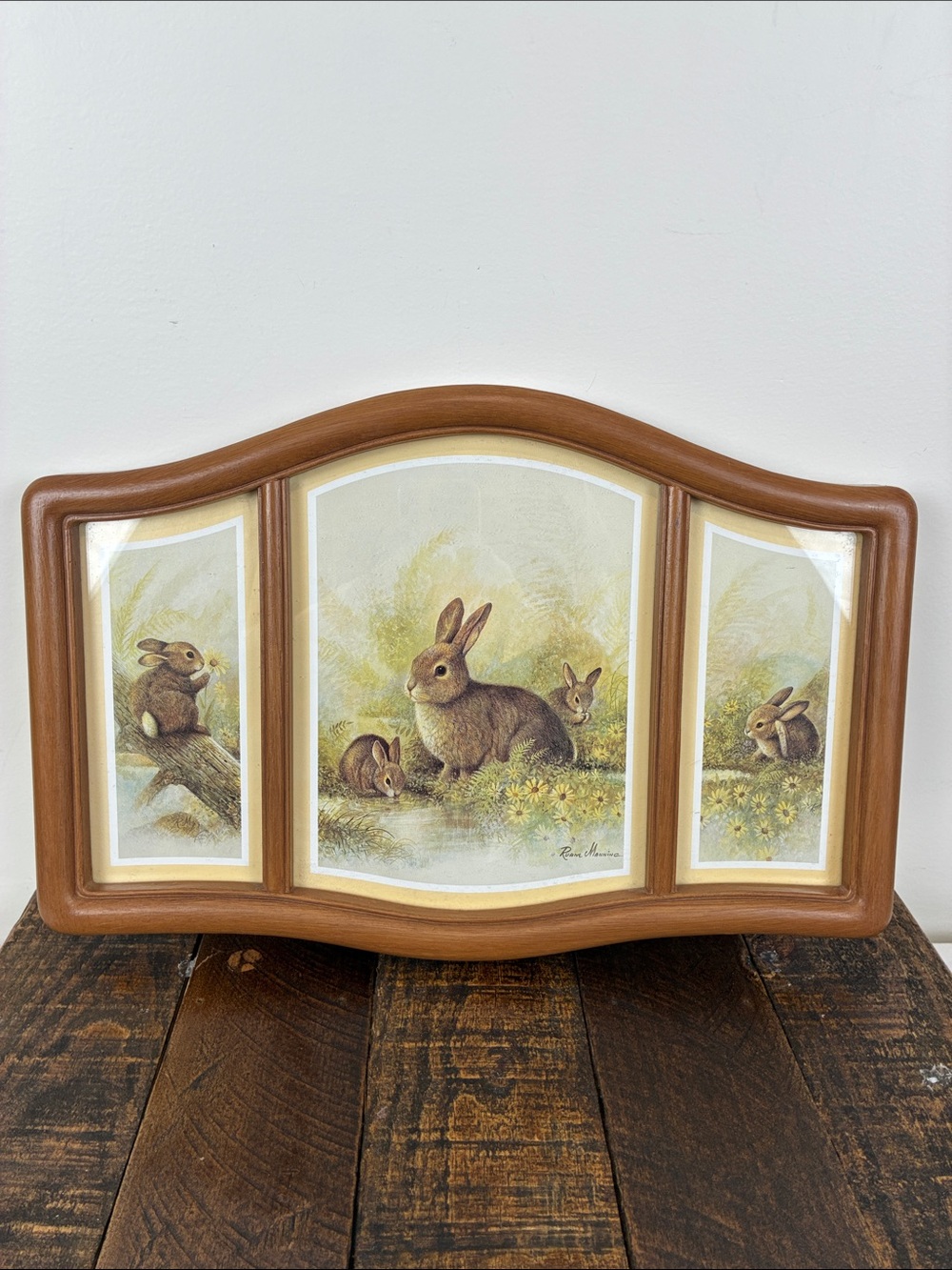 Brown Rabbit Triptych Trio Wall Art Homco Ruane Manning Home Wall Decor Vintage